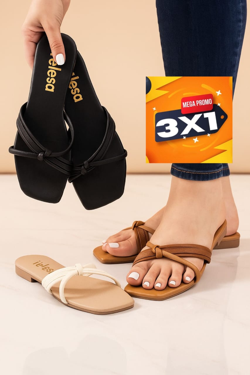 TRÍO SANDALIA PLANA STRIDER 3X1 + CAJA